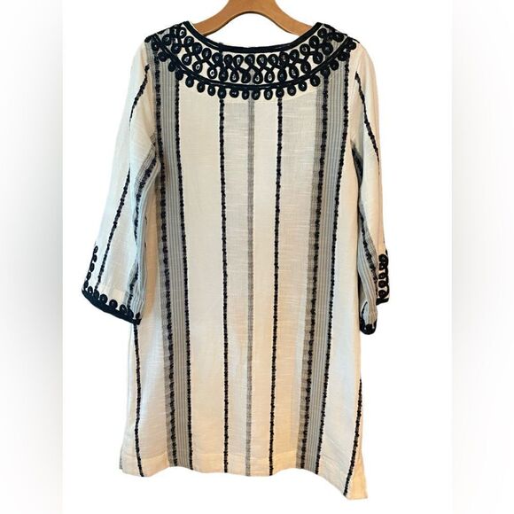Soft Surroundings Sz XS Blk Coco De Mer Embroidered V-Neck Boho Tunic Dress - Picture 2 of 6